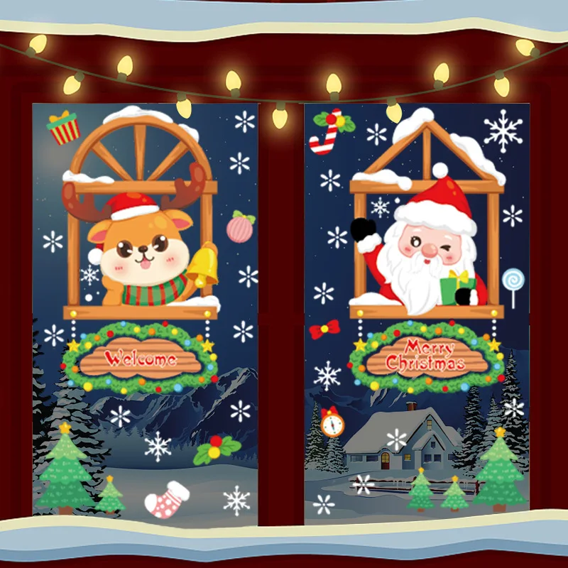 Adhesivo decorativo para ventana de Navidad, diseño de Papá Noel, árbol de Navidad, adhesivo para puerta de cristal, adhesivo para ventana