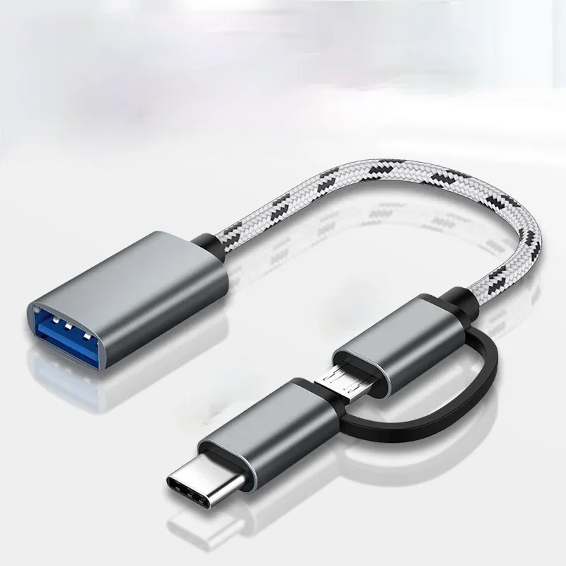 USB 3.0 OTG 어댑터 C타입 마이크로 USB to USB 3.0 어댑터, 나일론 브레이드 케이블 OTG 컨버터, 화웨이용 게임패드 플래시 디스크용, 2 인 1