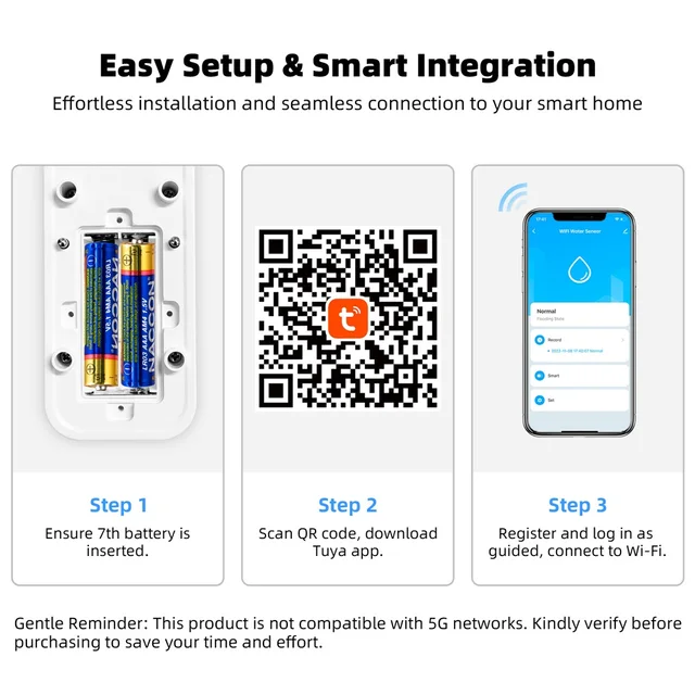 KERUI Tuya Smart Wireless Water Sensor Alarm 90db Water Leakage Detector Leak Alert Monitoring Leak and Drip Alarm For House 6