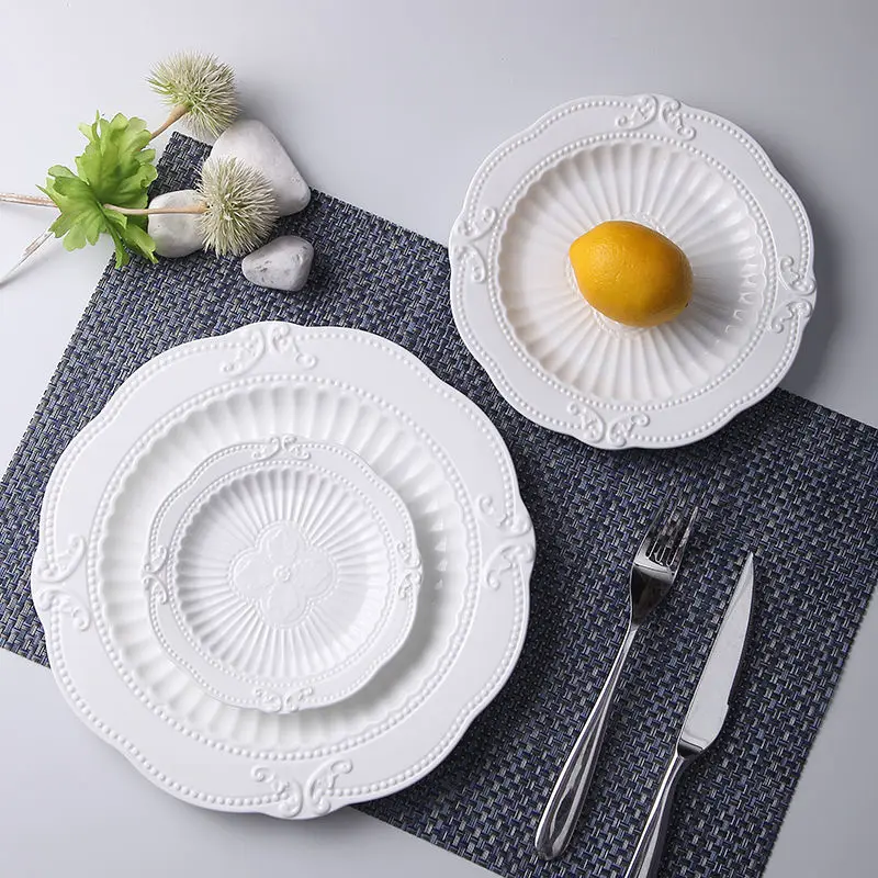 

European-style Ceramic Western Steak Plate Relief Fruit Plate Disc Dessert Plate Pastry Plate Flat Plate Dinner Dish Saucer