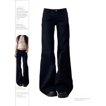 Y2K Baggy Black Denim Trouser Washed Vintage Casual Minimalist Pants Grunge High Waist Solid Color Street Harajuku Retro Jeans 1