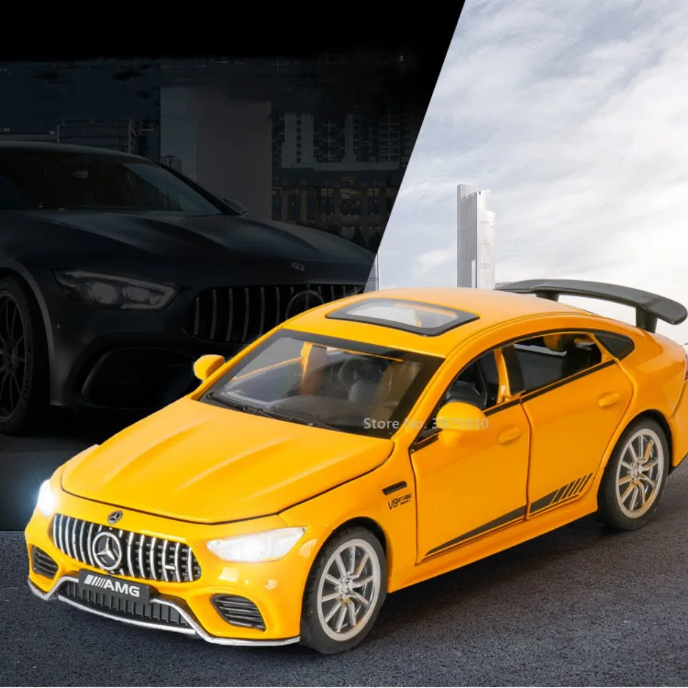 Модель спортивного автомобиля AMG GT63S 1/32 из сплава, имитация игрушек с 4 дверцами, открывается, искусственная музыка, коллекция подарков для мальчиков