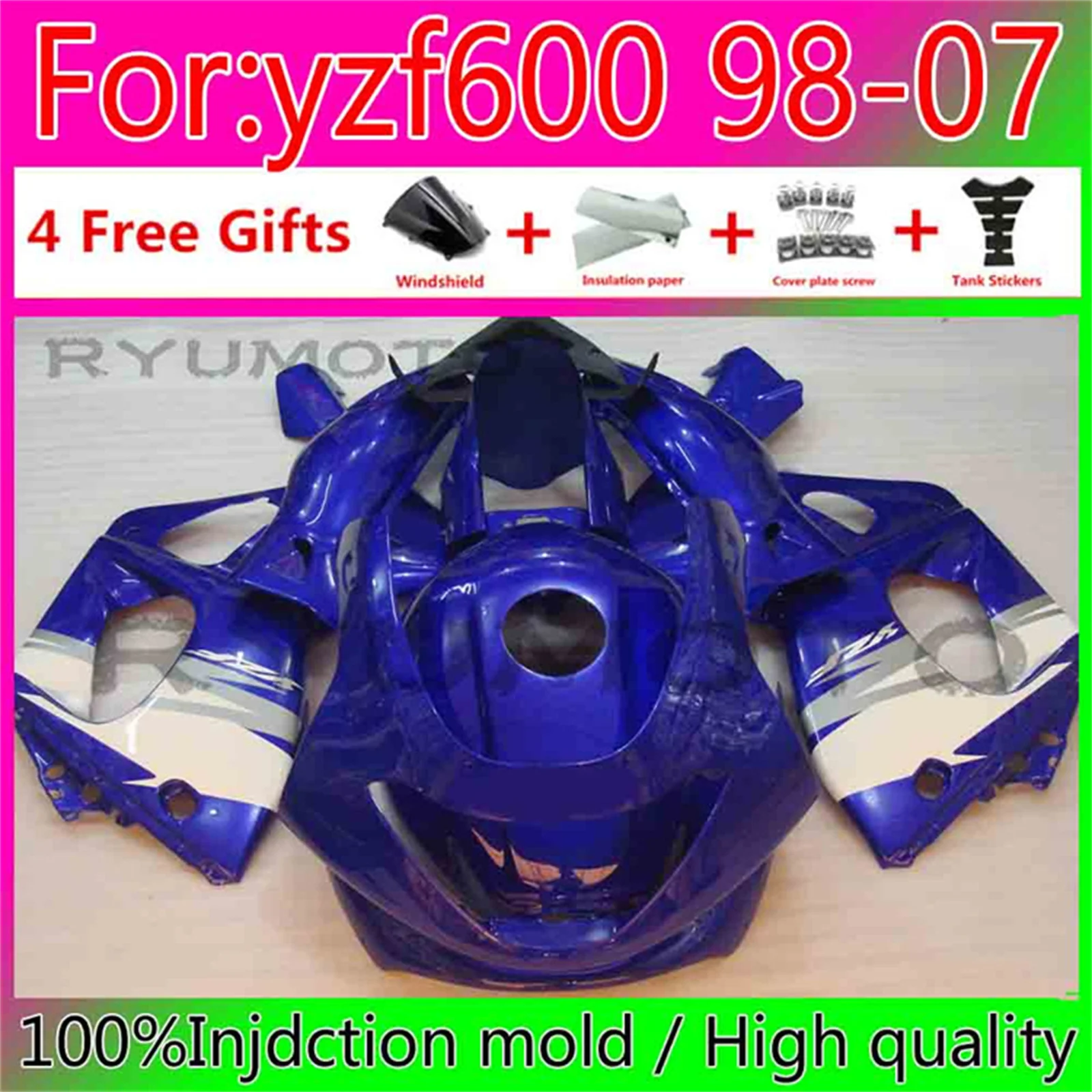 

Motorcycle Injection ABS Kit Fairings For Yamaha YZF 600 1997-2007 YZF600 97 98 99 00 01 02 03 04 05 06 07 bule