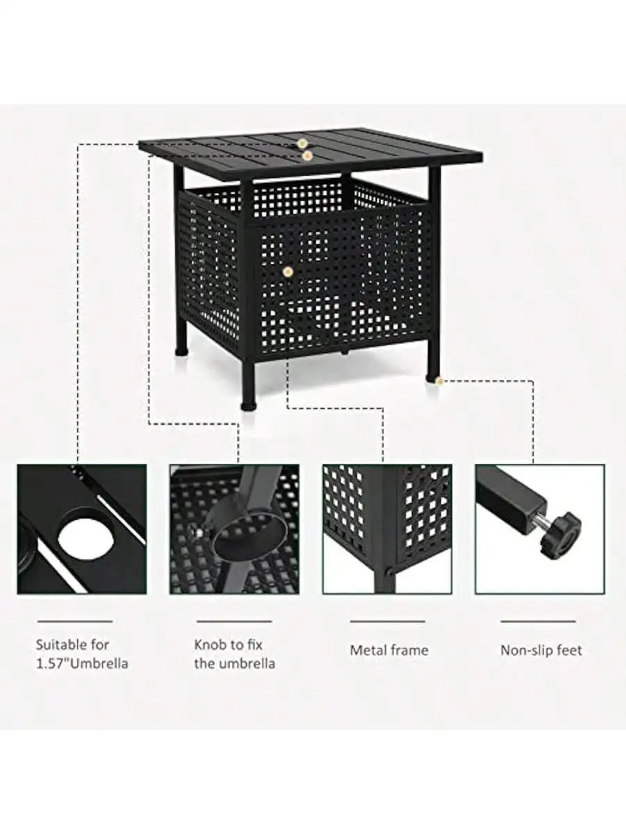 VINGLI Outdoor Side Table with Umbrella Hole 1.57" Umbrella Stand Table Metal Patio Side Table Coffee Table End Table fo 4