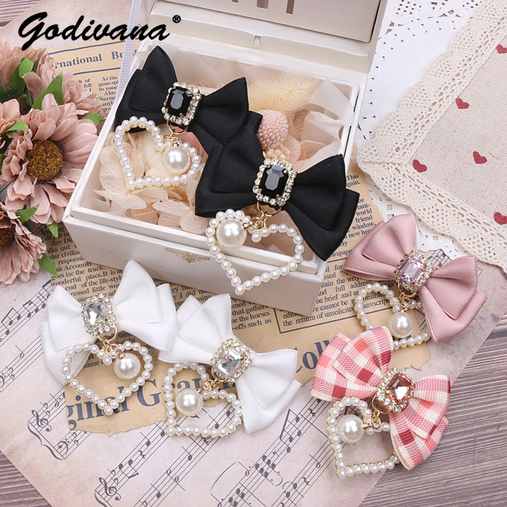 Popular Bownot Pearl Heart Rhinestone Small Headdress a Pair of Hairclips Sweet Side Clip Hair Headwear Accessories Ornament 1 pair white red beige bridal gloves elegant short paragraph rhinestone white lace glove beautiful wedding accessories