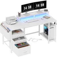 White Computer Desk with File Drawers Cabinet, Home Office Desk with Monitor Stand Shelves, Writing Study Gaming 2
