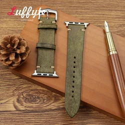 Vintage Genuine Leather Cowhide Watch Straps - Premium Quality Watchband - 42 44 45 49 S10 - 46MM (Green)