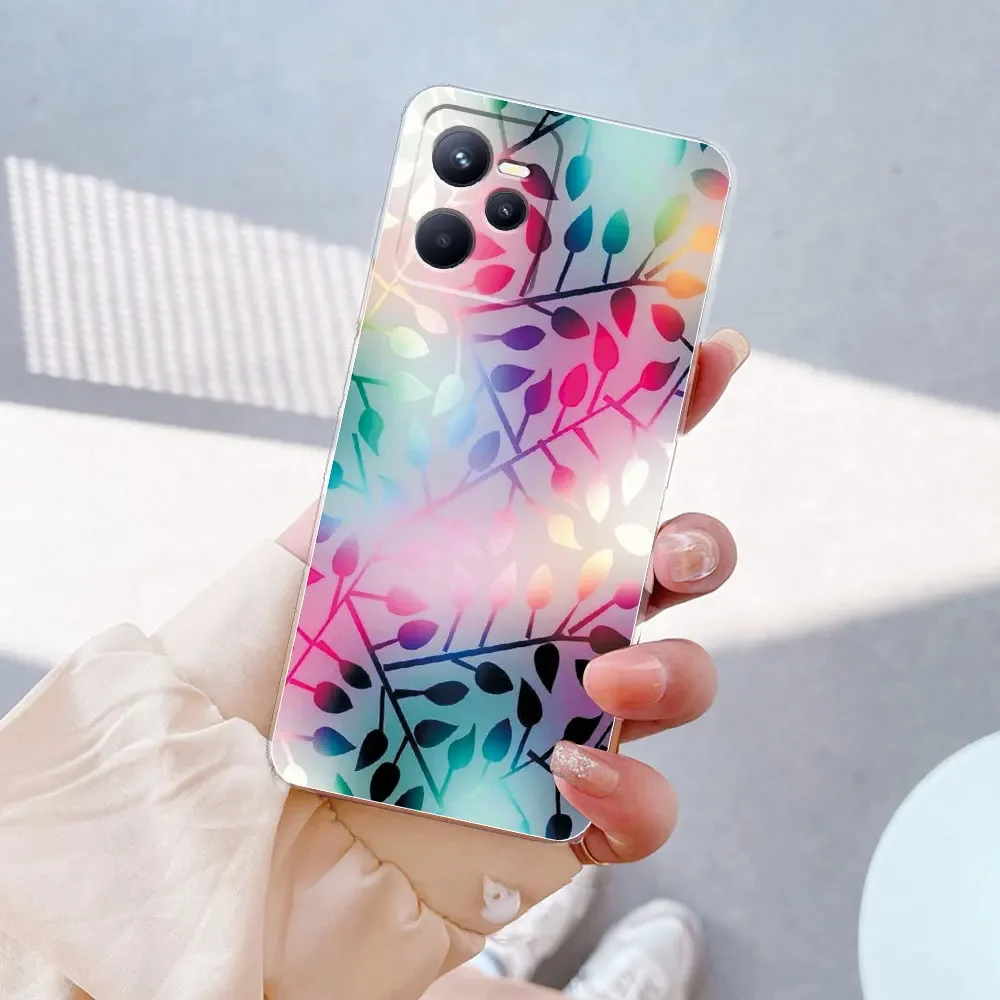 HAOYE Cover per Realme C33, Custodia in Colori Sfumato, Vetro Temperato Antigraffio Back Cover + Bordo in Silicone Morbido TPU Protettiva Case(7