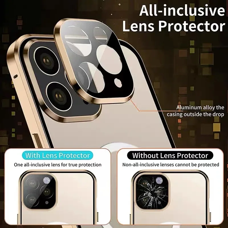 Magnetic Double-Sided Metal Frame Glass Case with 360° Protection