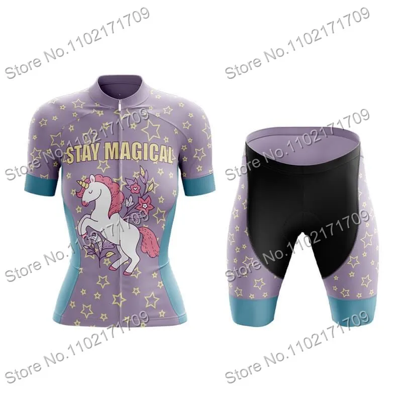 Stay Magical Unicorn Womens Cycling Jersey Set Unicorn Power Funny Cycling Jersey Set Womens Road Bike Shirts Suit MTB Ropa