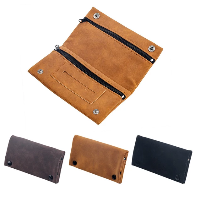 Pochette à tabac vintage en cuir PU avec double fermeture éclair, sac à rouler le tabac avec poches, sac hydratant pour tabac givré 1
