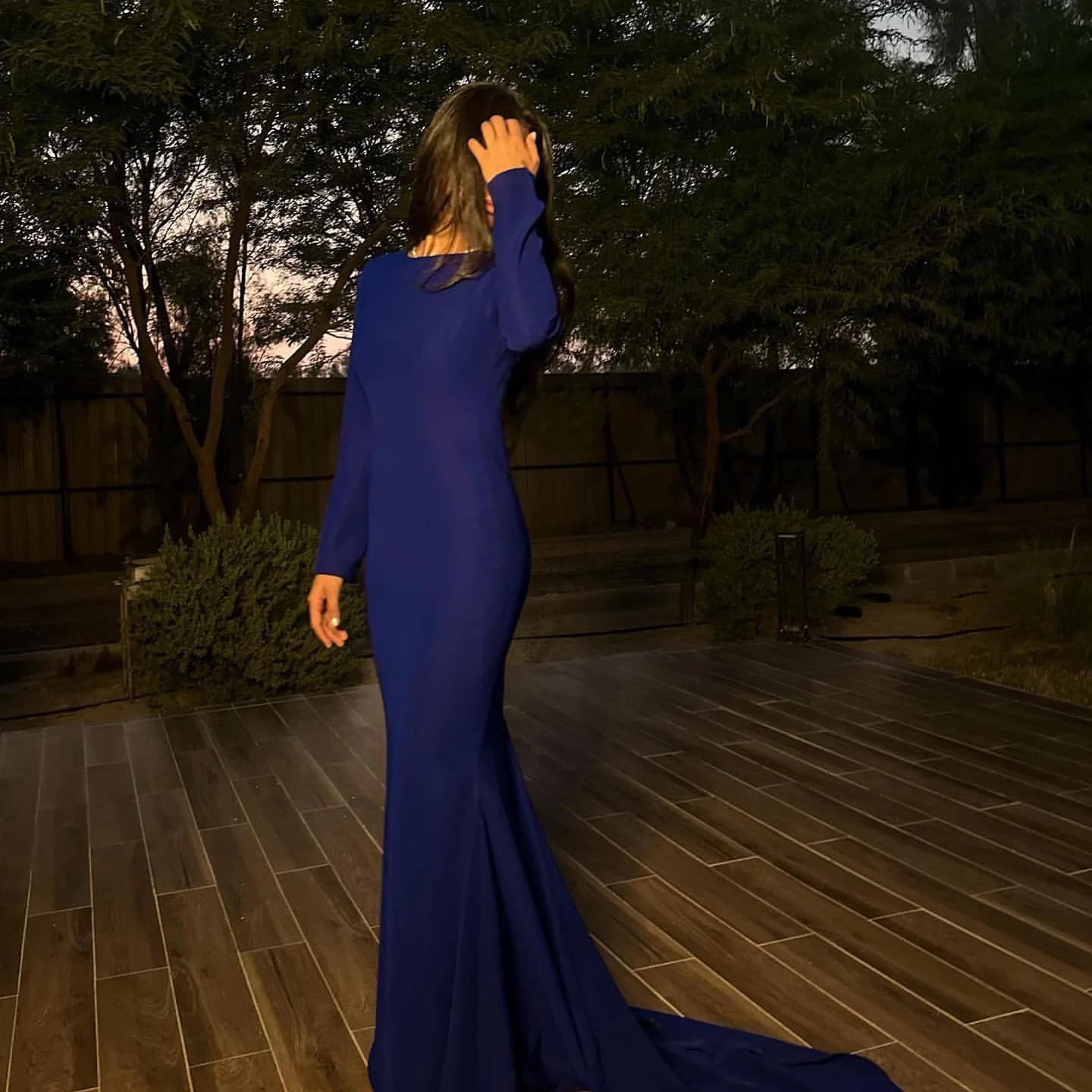 

OEING O-Neck Luxury Formal Evening Dresses Mermaid Pleat Long Sleeves فساتين سهرة Floor Length Elegant Prom Growns Party Women