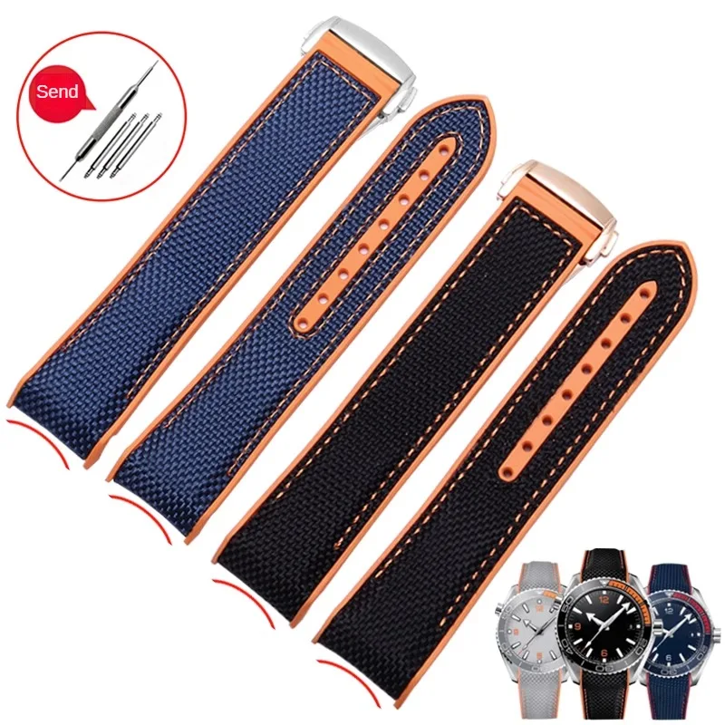 Sostituto New Seamaster 600/Obatory/Ocean Universe 300/Quarter Orange Curved Interface Nylon Silicone Bottom Strap 20/22Mm