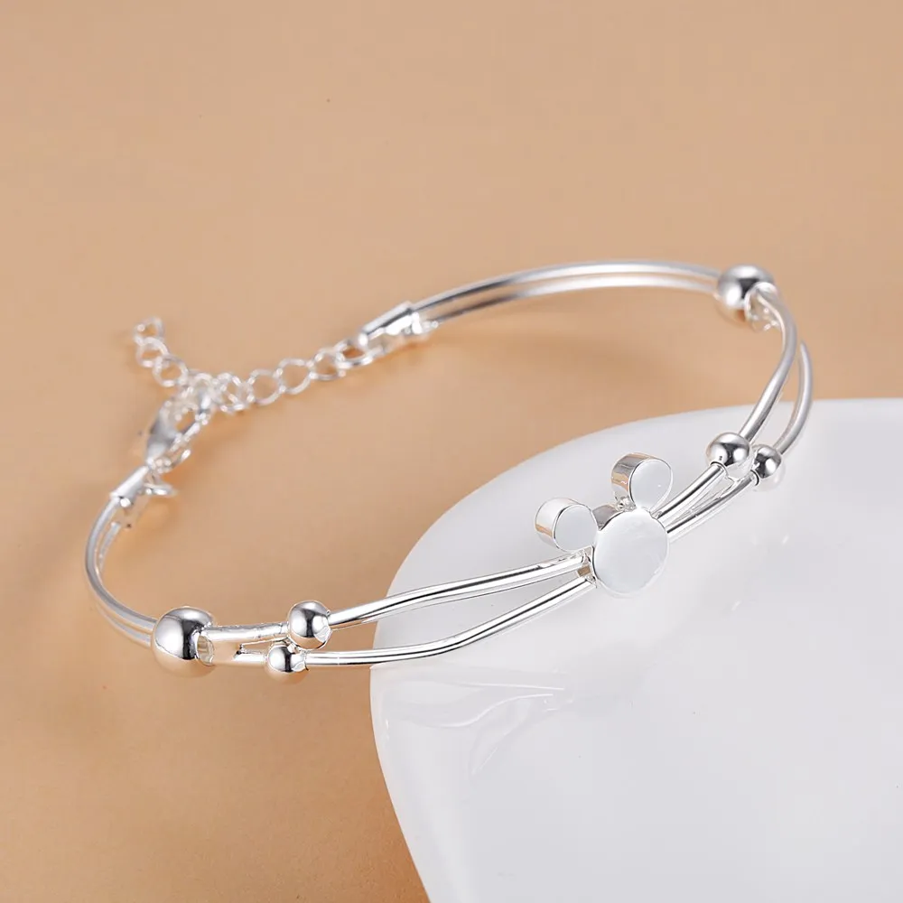 

Cute bangle 925 Sterling Silver cuff Bracelets for Women adjustable Jewelry Fashion Party wedding noble charms Gifts