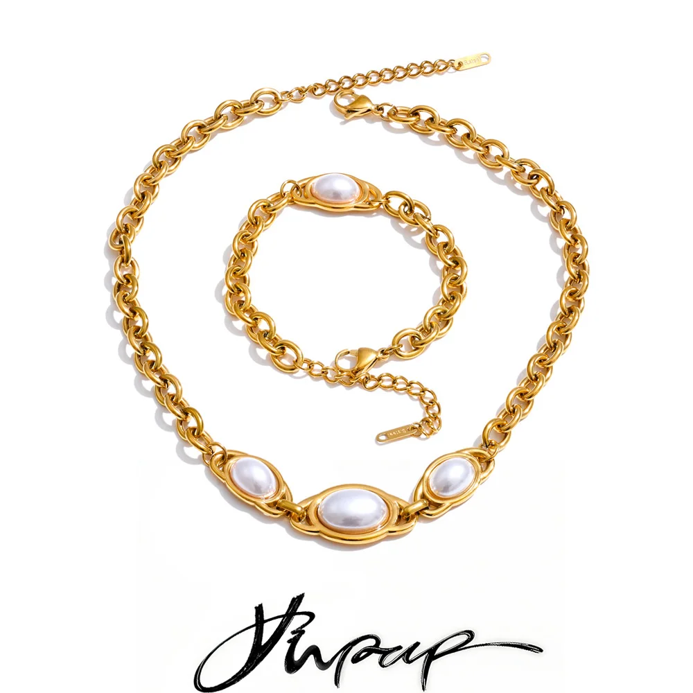 Yhpup Vintage Simulated Pearls Necklace Set 18K Golden Plated