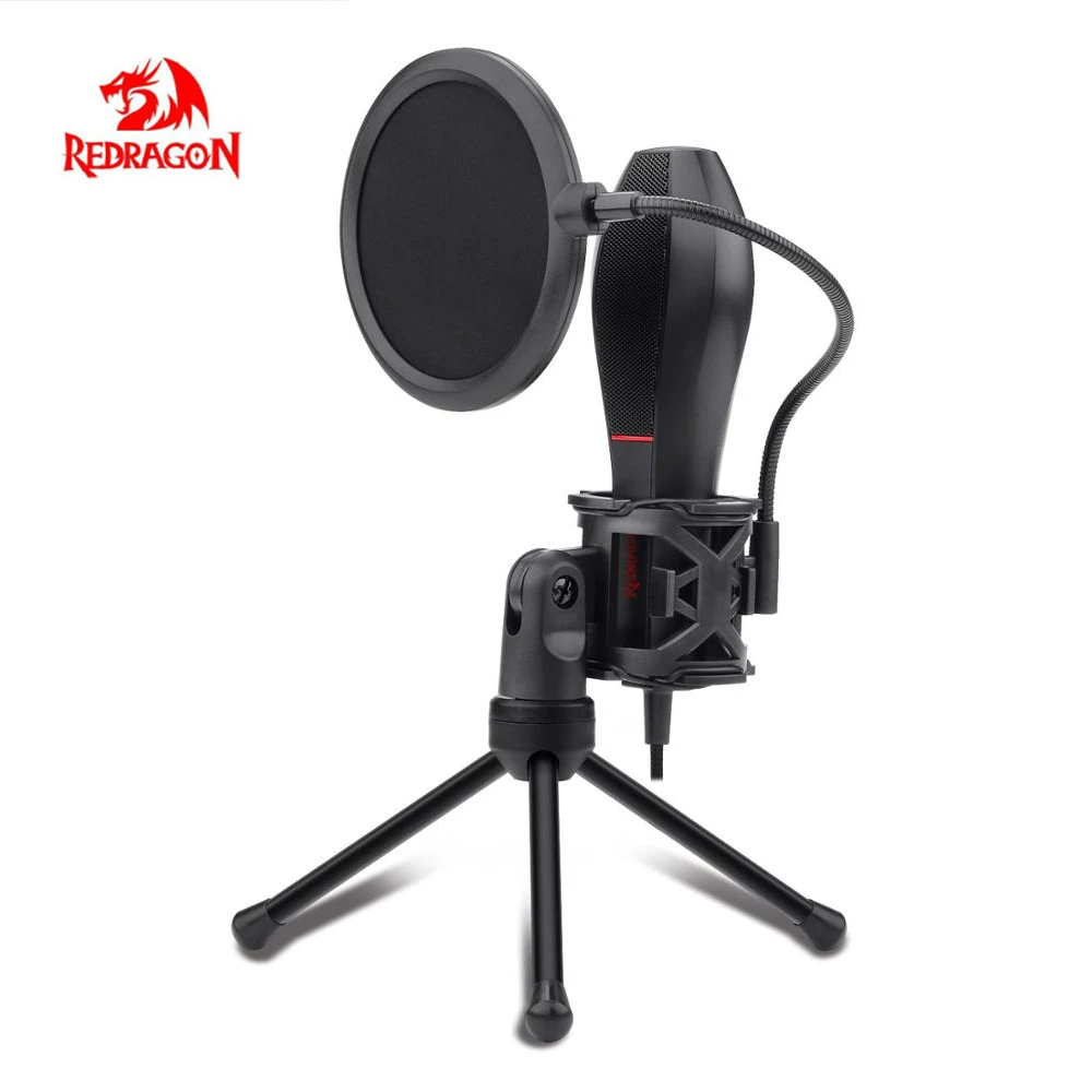 podcast microphone Redragon GM200 Quasar2 Omni USB Condenser Recording Microphone Tripod For PC Desktop Cardioid Studio Recording Vocals Voice Over karaoke microphone