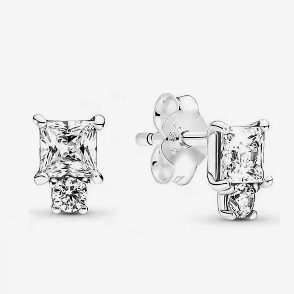 2022 Authentic 925 Sterling Silver Earring Sparkling Star Blue Gem Golden Heart Halo Stud Earrings Women Jewelry BirthdayGift 