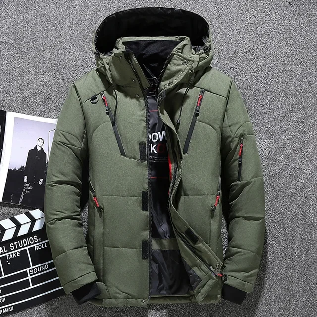thumbnail image 1 of Chaqueta de plumón de pato blanco de invierno para hombre, chaqueta acolchada gruesa y ajustada con capucha cálida, abrigo informal de alta calidad para hombre, abrigo térmico, 1 of 5