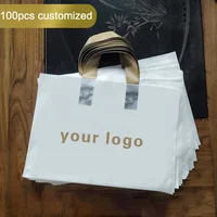 100pcs Custom Logo Colorful Plastic Shopping Bags with Handle – Personalized Gift Bags, One-Color Double-Sided Print, Free Design Service