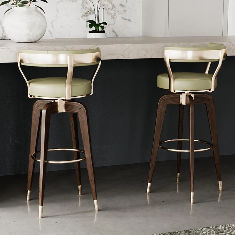 

Modern light luxury stainless steel bar chair simple creative solid wood bar chair front desk rotating high chair hotel bar chai