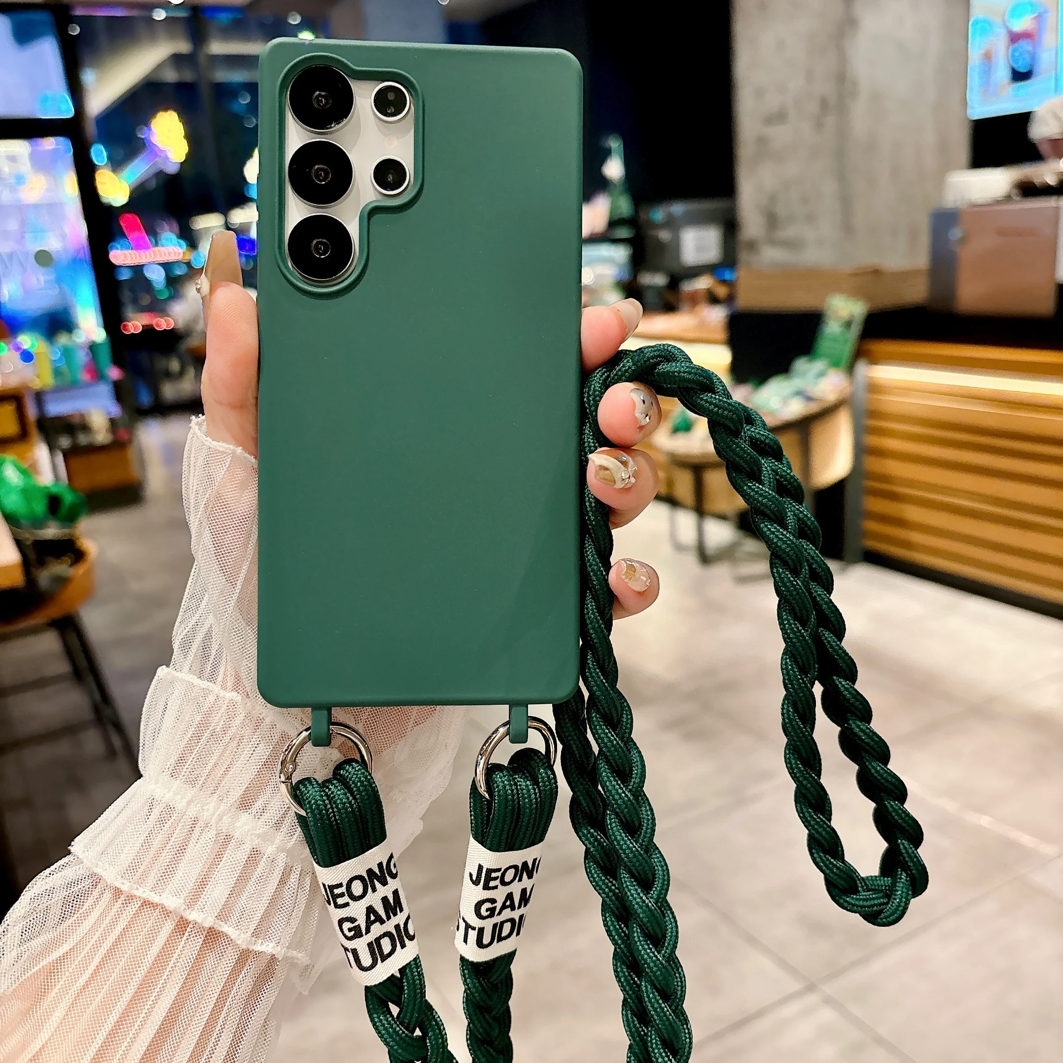 Braided Crossbody Strap Lanyard Silicone Phone Case - Candy Color Soft Cover