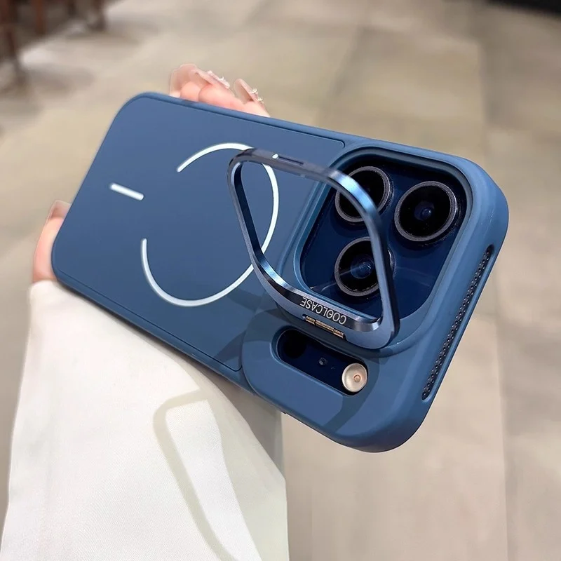 Premium Magnetic Liquid Silicone Shockproof Phone Case with Metal Lens Stand Holder
