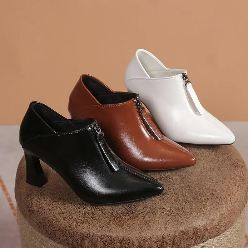 2024 NEW comfort British style Women Fashion Sweet High Quality Side Zipper Short Ankle Boots Lady Brand Design Boot High heels