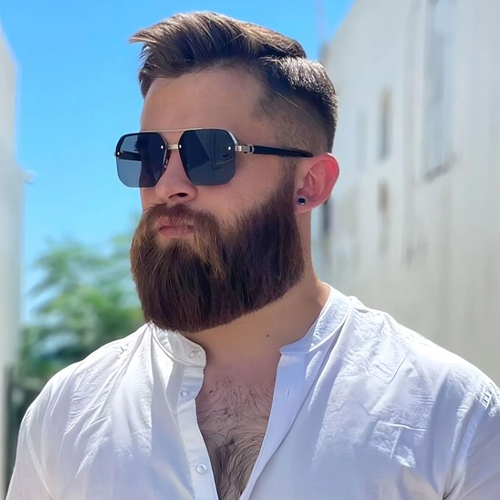 Heißverkaufte quadratische Halbrahmen-Sonnenbrille mit doppeltem Schaft – stilvoll und einfach, ideal für Piloten, modische Sonnenbrillen 2408 – Detail 2