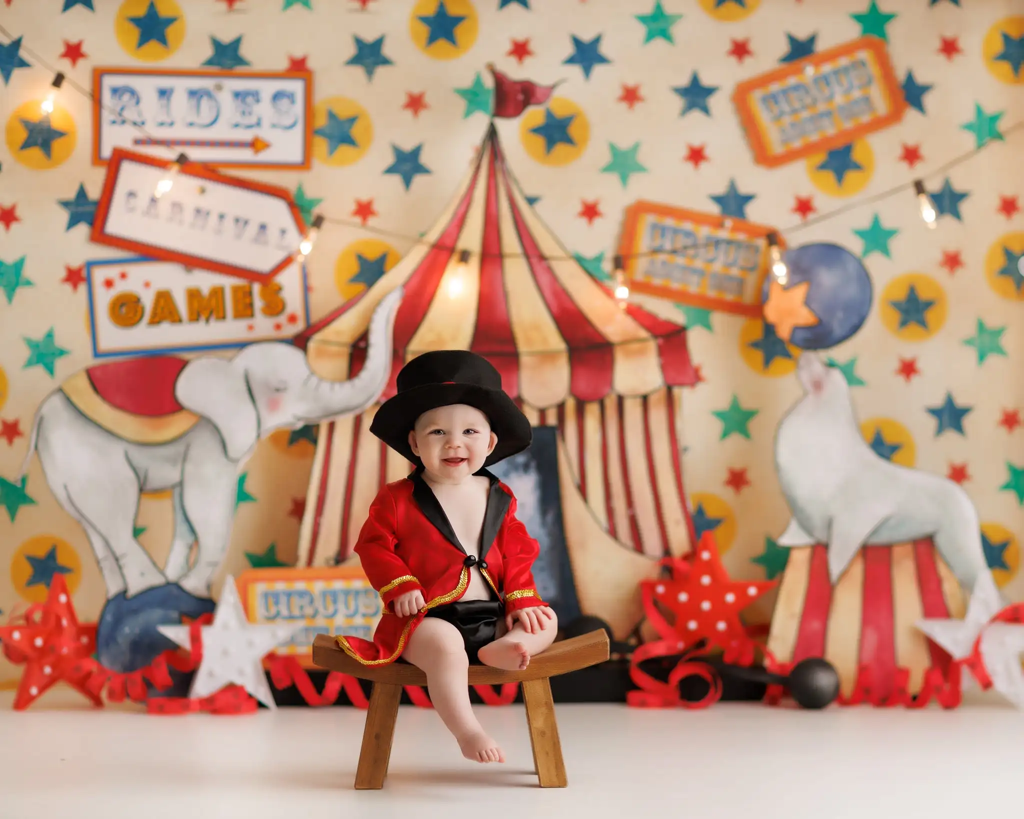 Circus Admit One Backdrops Kids Baby Photography Props Child Adult Photocall Decors Elephant Photo Background