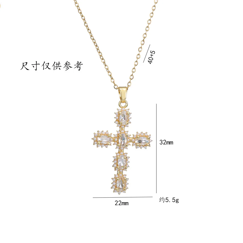 Fashion trend titanium steel zircon cross necklace for women