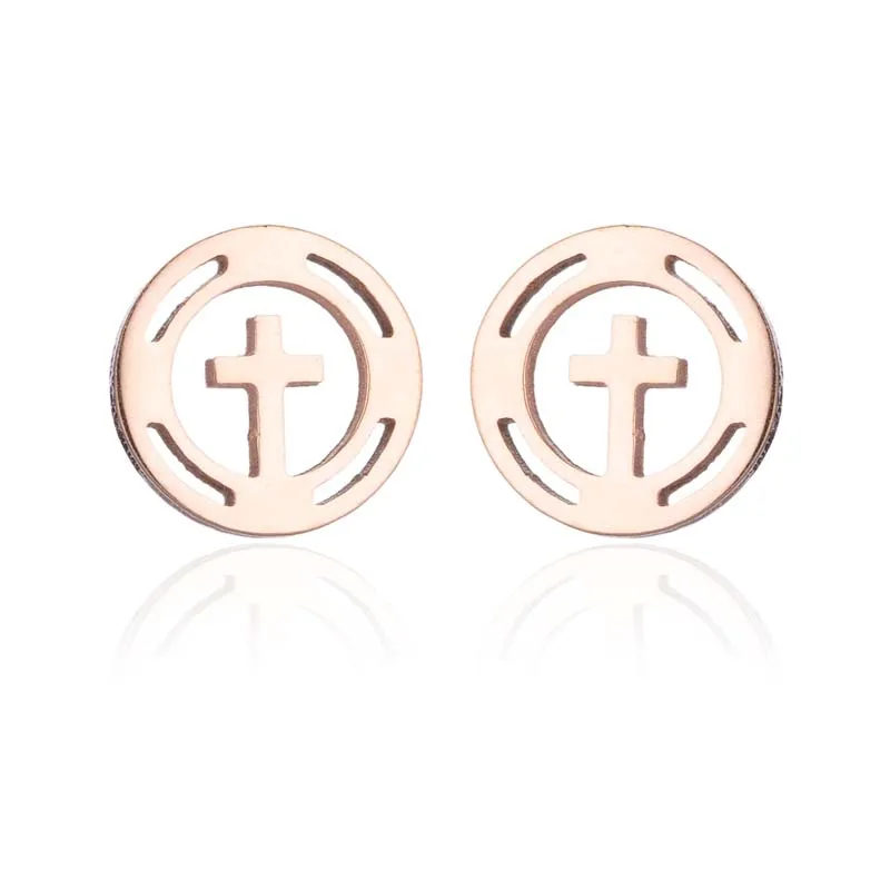 Shuangshuo Punk Cross Stainless Steel Stud Earrings