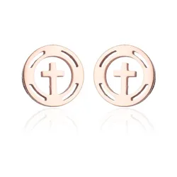 Shuangshuo Punk Cross Stainless Steel Stud Earrings (GED187R)