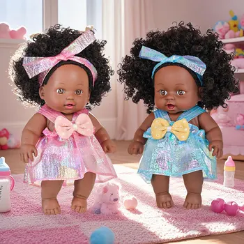 12inch American African Black Doll With Clothes Full Vinyl Body Curly Hair Dolls Realistic Black Baby Doll Girls Birthday Gifts 1