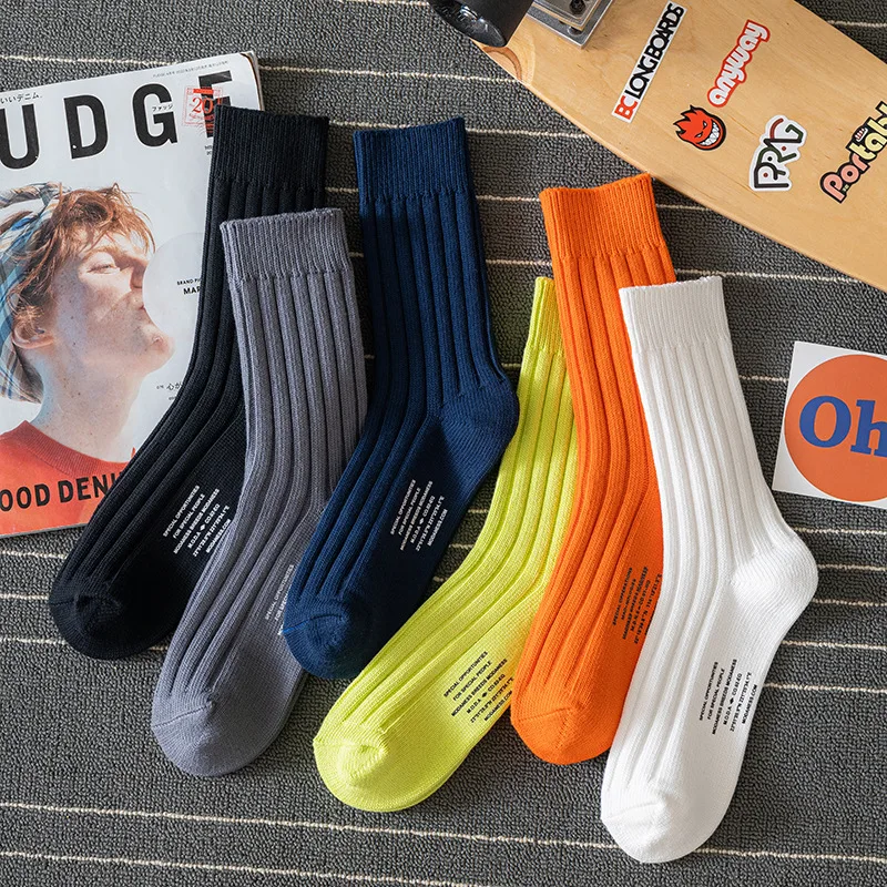 Couple Stockings Solid Color Cotton Socks Unisex Stockings One Size Fits All Sports Socks Middle Tube Leisure High Elasticity personality socks men women mid tube sock cotton solid color letter tube street ins fashionable stockings sports basketball sock