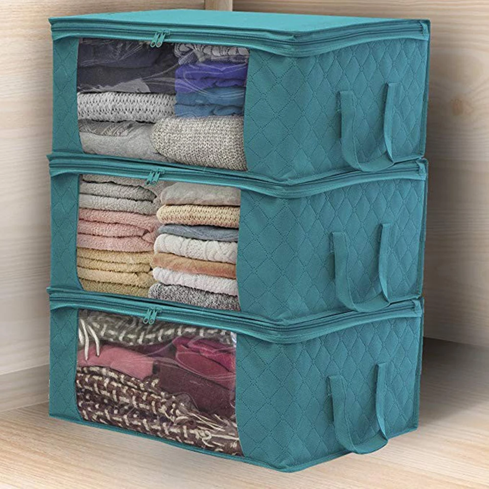 

Folding Storage Box Fashion Clothes Gathering Case Non Woven Fabric With Zipper Moisture Proof Quilt Storage Box