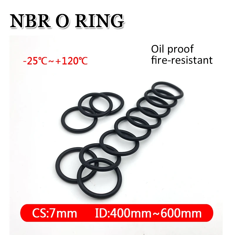 

2pcs Black NBR O Ring CS 7mm ID 400~600mm Automobile Nitrile Rubber Round O Type Washers Corrosion Oil Resistant Sealing Gaskets