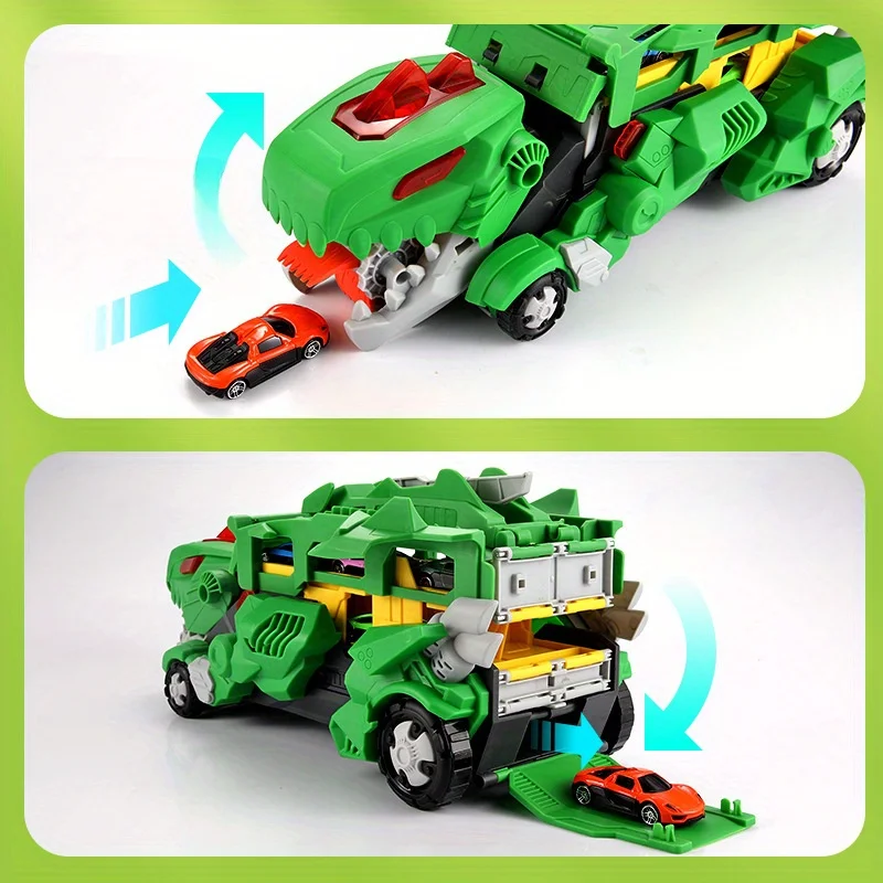 어린이용 티라노사우루스 렉스 자동차 삼키는 다기능 트랙 변형 발사 합금 자동차 공룡 장난감