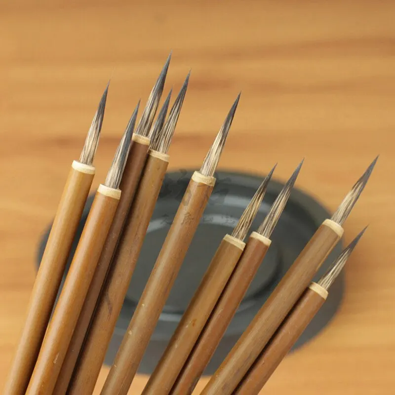 Brown Hook Line Fine Paint Brush 3pcs/set Chinese Calligraphy Brush Pen Weasel Hair Paint Art Stationary Oil Painting