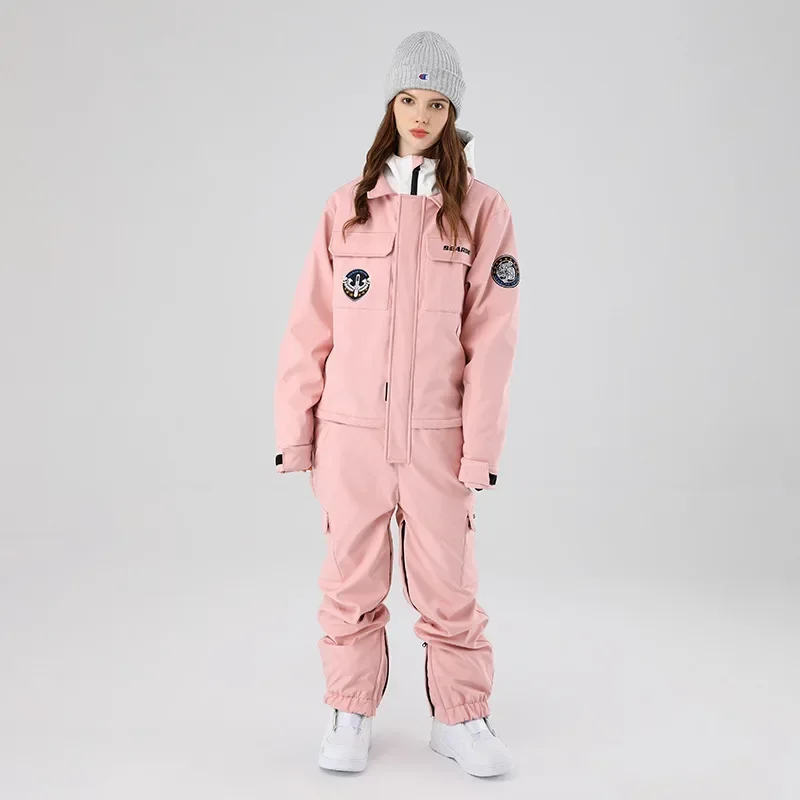 New Winter Ski Suit Women Warm Outdoor Snowboarding Jacket Men Overalls One-Piece Skiing Suit Waterproof Hooded Ski Sets