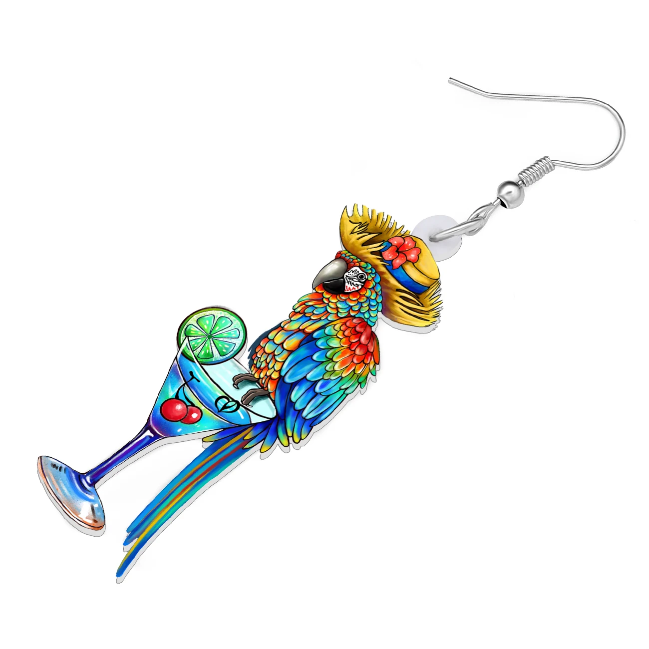 Hawaiian Parrot Martini Earrings - Tropical Acrylic Dangle Earrings For Beach Parties
