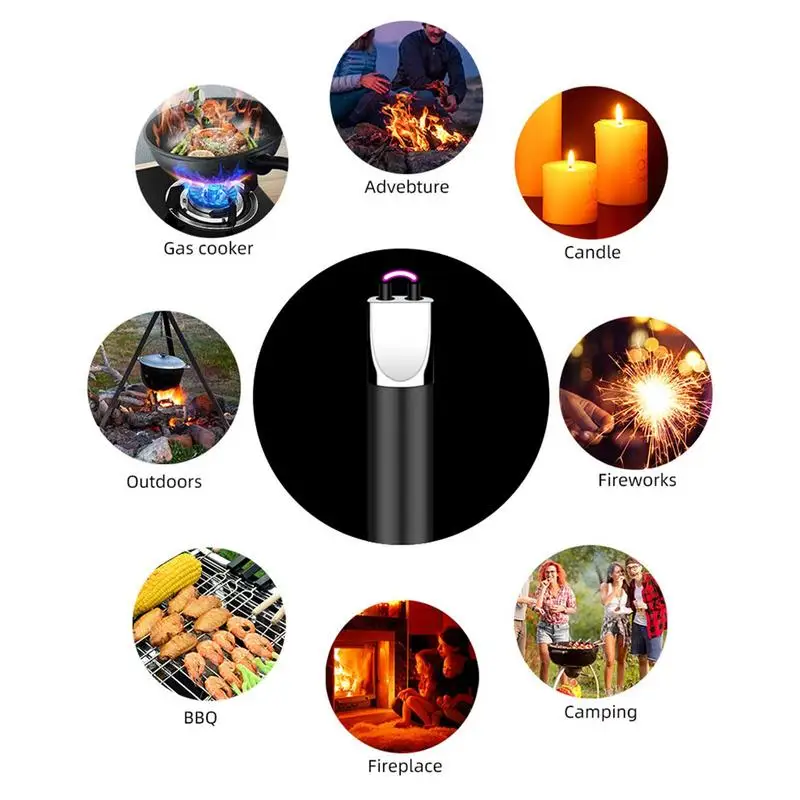 USB Electric Lighter Windproof Kitchen Lighter Rechargeable Arc Gas Stove Outdoor BBQ Candle Pulse Ignition Guns