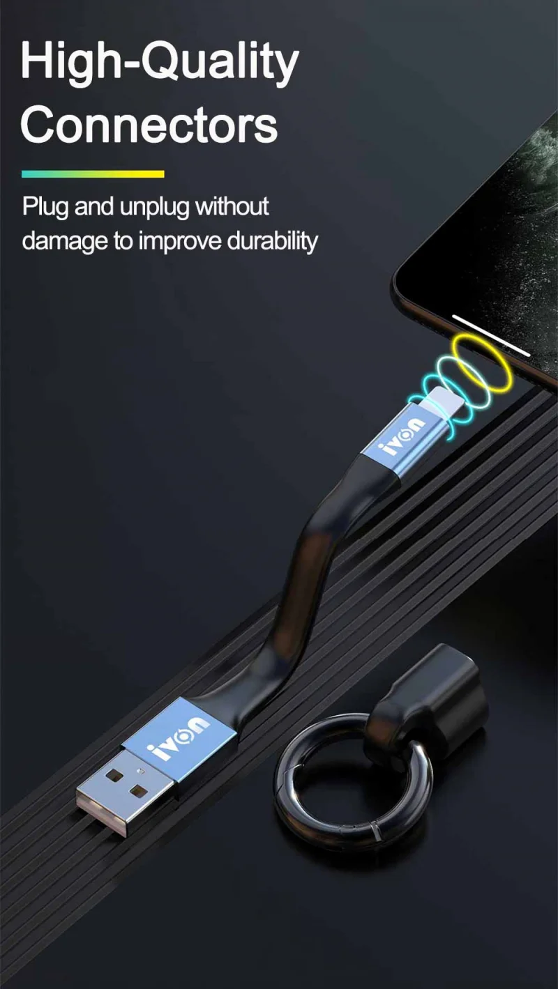 Portable Keychain USB Data Cable 2 in 1 3A Mini USB to Type-C LIGHTNING Micro USB Fast Charging Cable for iPhone Samsung Xiaomi