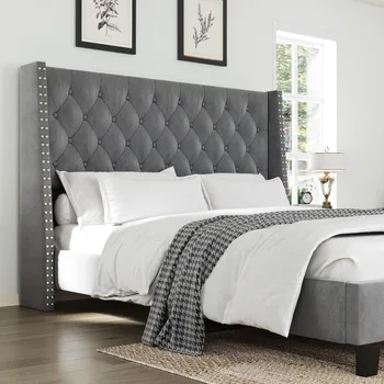 Grey Upholstered Queen Bed 1
