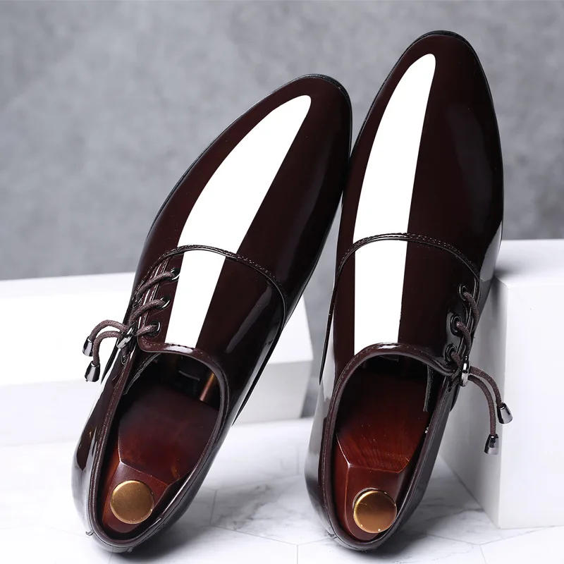 

Trending Italian Patent Leather Shoes for Men Business Shoe Lace Up Oxfords Plus Size Male Wedding Party Shoes Men Black Leather