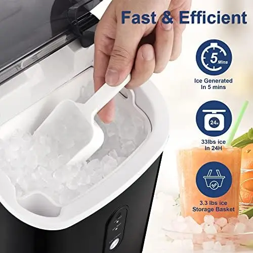 Countertop Nugget Ice Maker, 33lbs/24H, Chewable Pebble Ice, Auto Self  Cleaning, Crushed Pellet Ice Makers for Home, Kitchen, Office