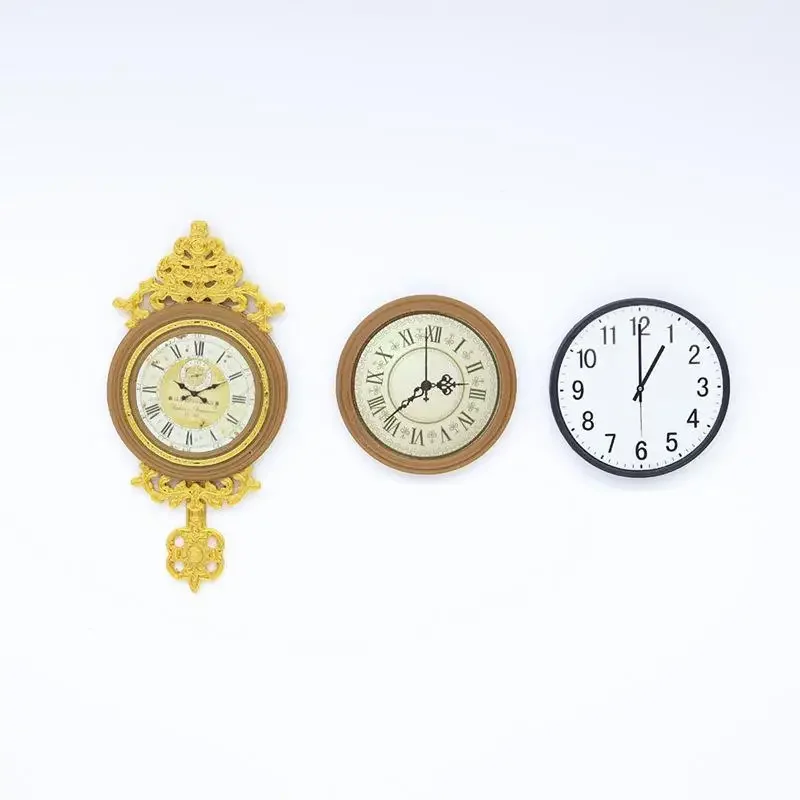 1Pcs 1:12 Dollhouse Miniature Retro European Wall Clock Model Funiture Accessories For Doll House Decor Kids Pretend Play Toys - Image 4