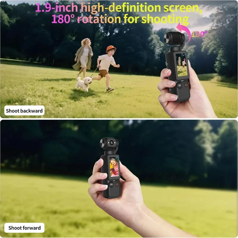 휴대용 포켓 카메라 100W 픽셀 1.9인치 화면 180 °   회전식 2000mAh Vlog 캠코더(필 라이트 포함) 128GB 지원 액션 카메라