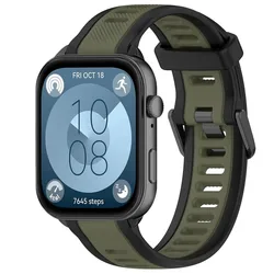Dual-Tone Soft Silicone Sports Strap - Textured Comfortable Wristband Bracelet for Huawei Fit 4 Pro (Black army green)