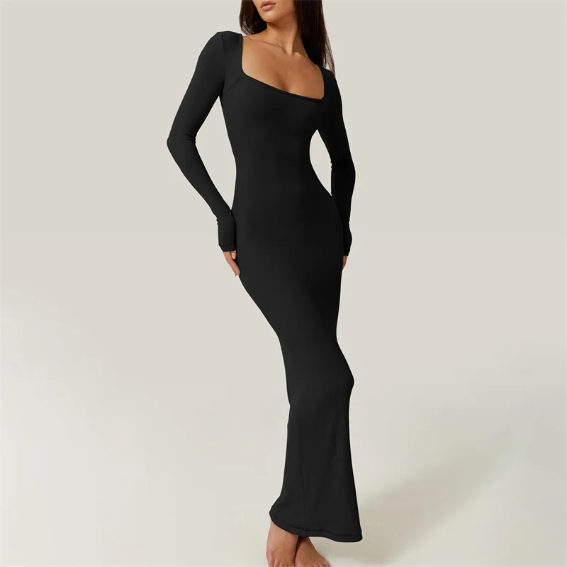 y2k Bodycon Dress Women Going Out Solid Color Square Neck Long Sleeve Dresses Sexy Evening Party Dresses Clubwear 6 y2k Bodycon Dress Women Going Out Solid Color Square Neck Long Sleeve Dresses Sexy Evening Party Dresses Clubwear