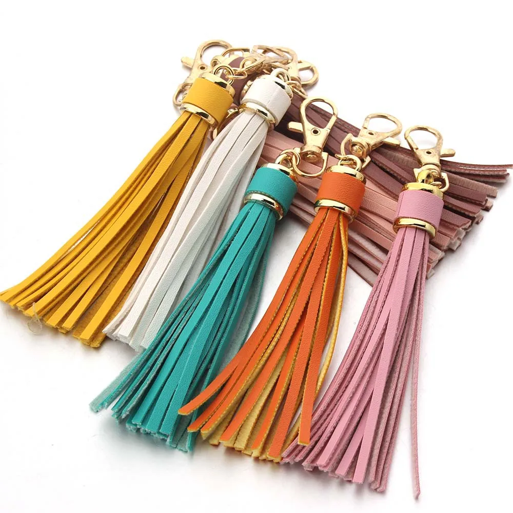 Alloy Lobster Clapes Leather Tassel Pendant Keychain For Women's Bag Accessories